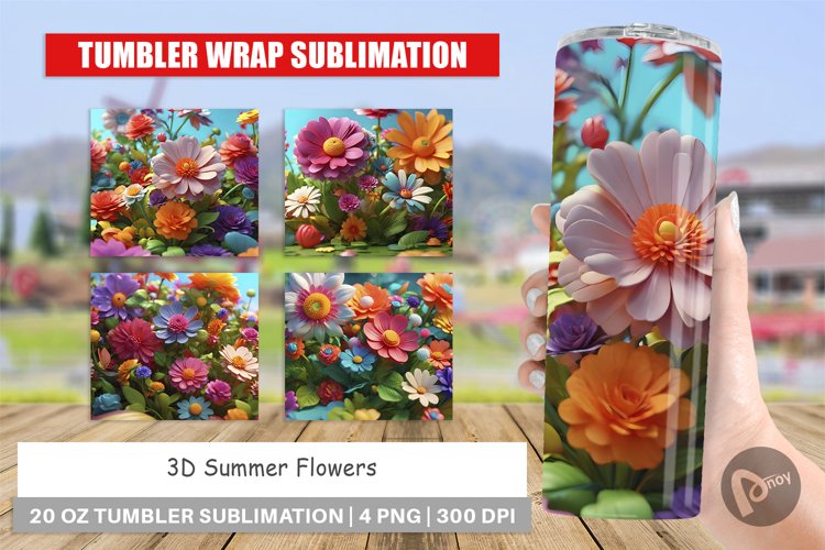 Tumbler Sublimation Wrap 3D Summer Flowers