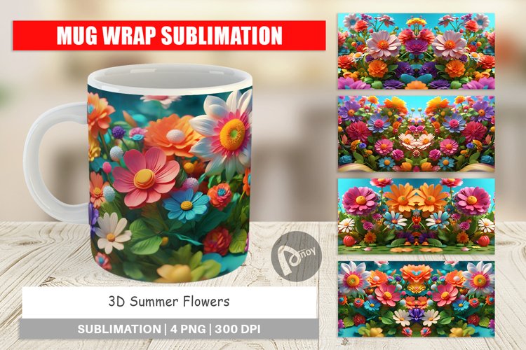 Mug Wrap Design 3D Summer Flowers