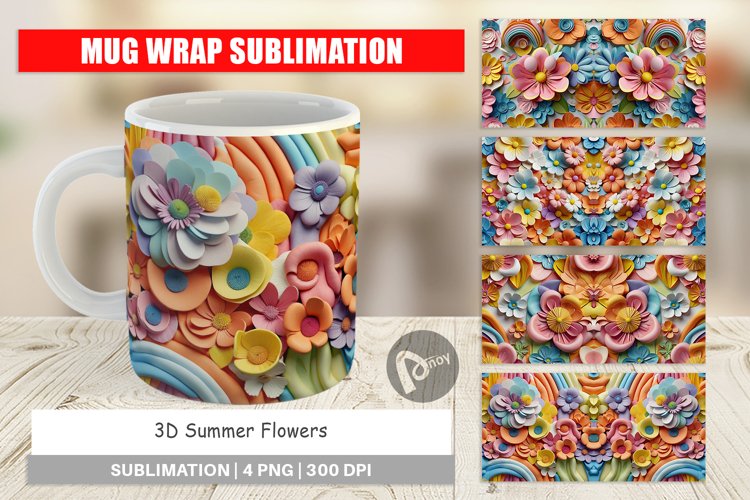 Mug Wrap Design 3D Summer Flowers
