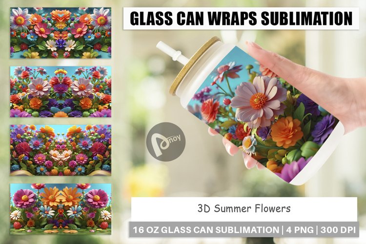 Glass Can Wraps 3D Summer Flowers