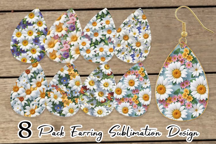 3D Summer Flowers Earring teardrop sublimation design