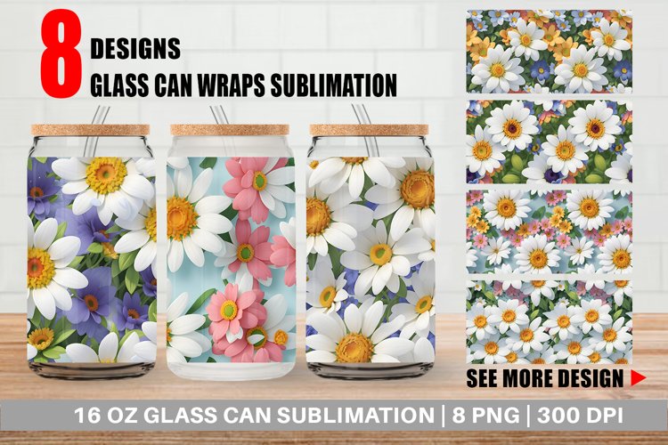 Glass Can Wraps 3D Summer Flowers