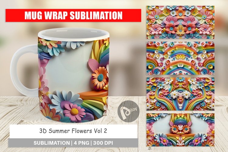 Mug Wrap Design 3D Summer Flowers