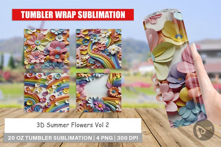 Tumbler Wrap 3D Summer Flowers