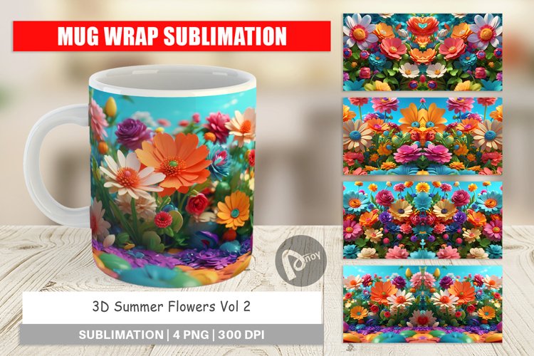 Mug Wrap Design 3D Summer Flowers