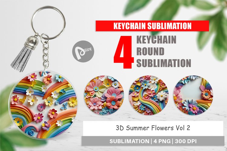 Keychain 3D Summer Flowers