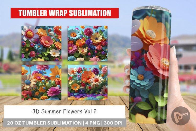 Tumbler Sublimation Wrap 3D Summer Flowers