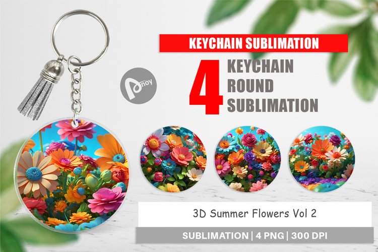 Keychain 3D Summer Flowers