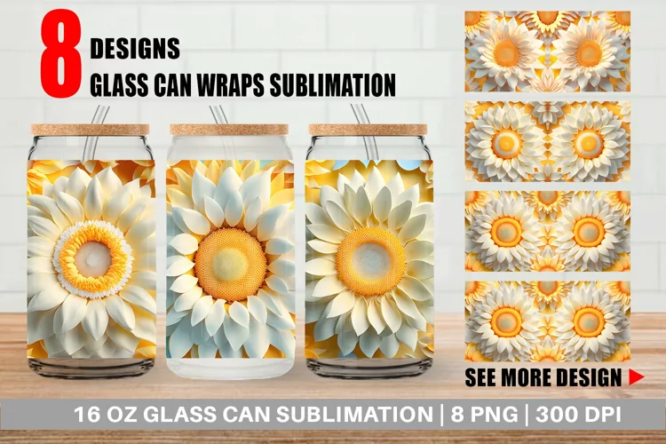 3D Sunflower Glass Can Wraps