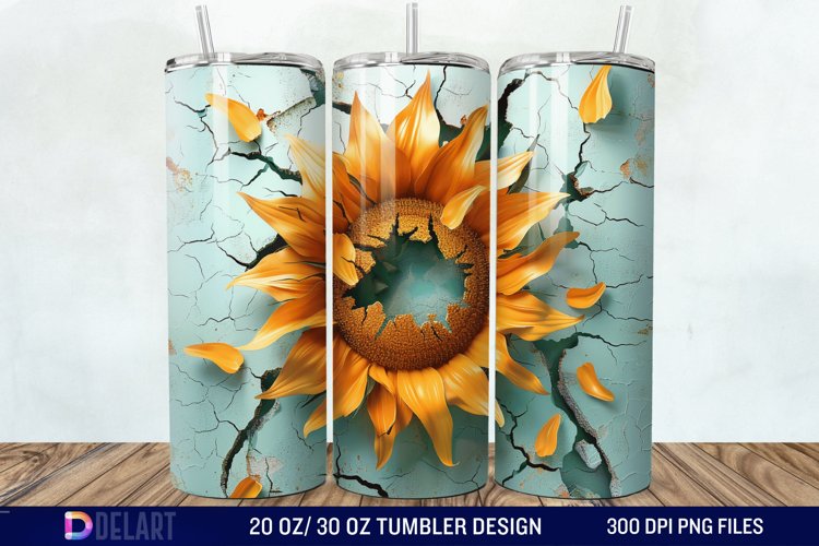3D Sunflower Cracked Hole Tumbler Wrap example image 1