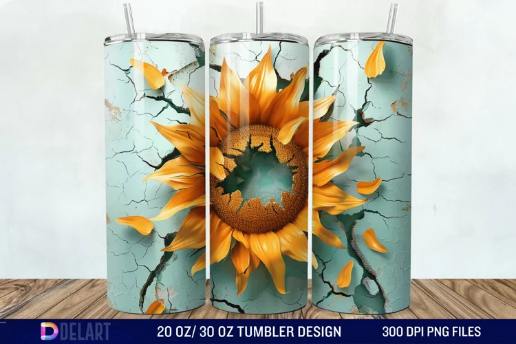 3D Sunflower Cracked Hole Tumbler Wrap