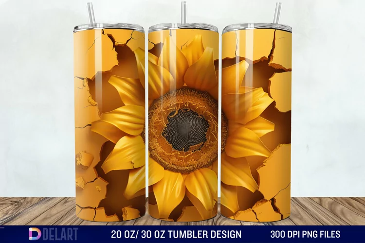 3D Sunflower Cracked Hole Tumbler Wrap