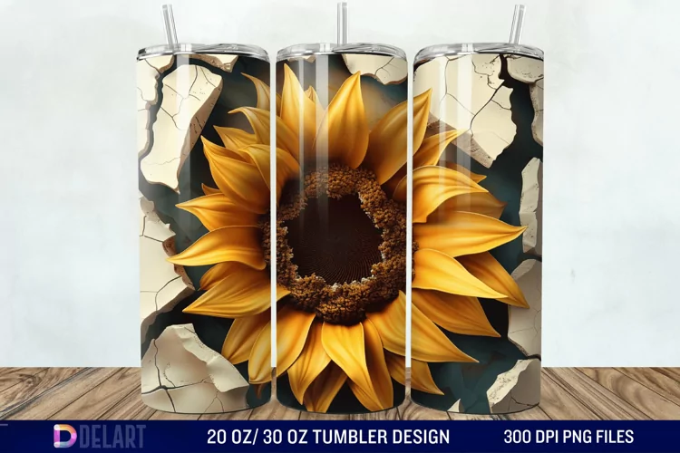 3D Sunflower Cracked Hole Tumbler Wrap