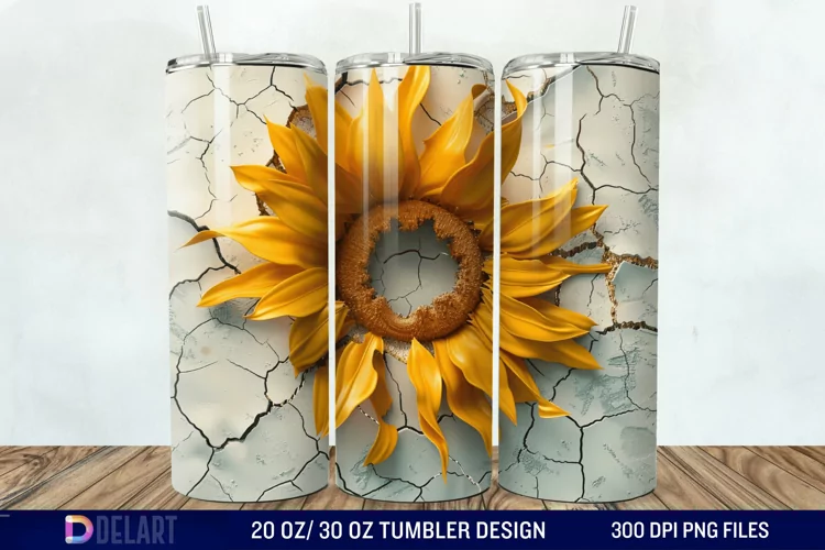 3D Sunflower Cracked Hole Tumbler Wrap