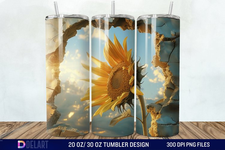 3D Sunflower Cracked Hole Tumbler Wrap example image 1