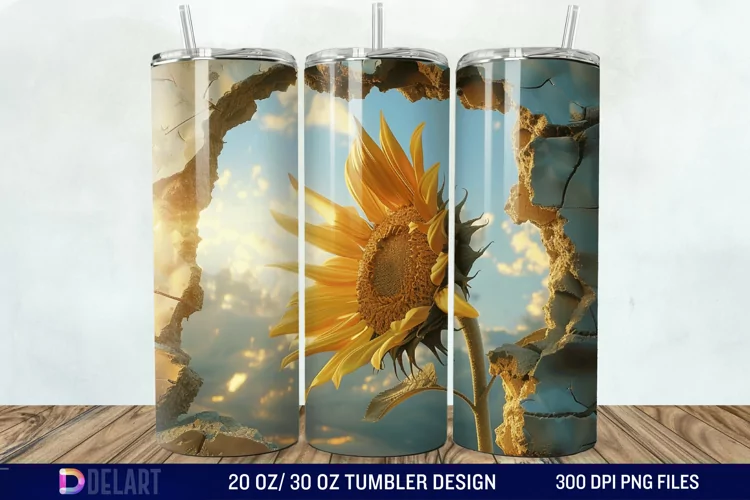 3D Sunflower Cracked Hole Tumbler Wrap