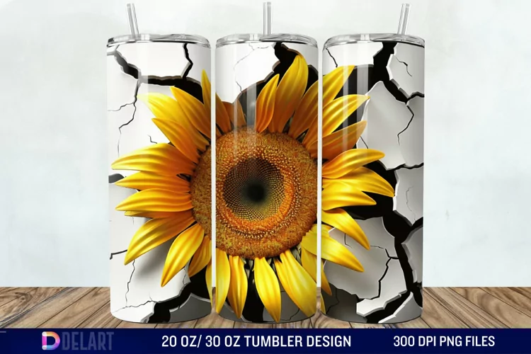 3D Sunflower Cracked Hole Tumbler Wrap