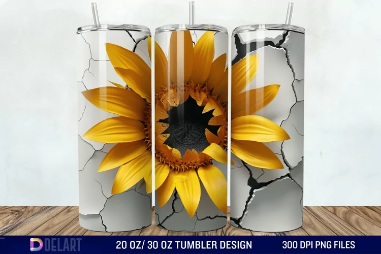 3D Sunflower Cracked Hole Tumbler Wrap