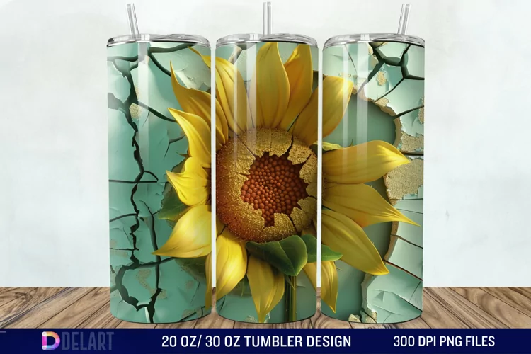 3D Sunflower Cracked Hole Tumbler Wrap