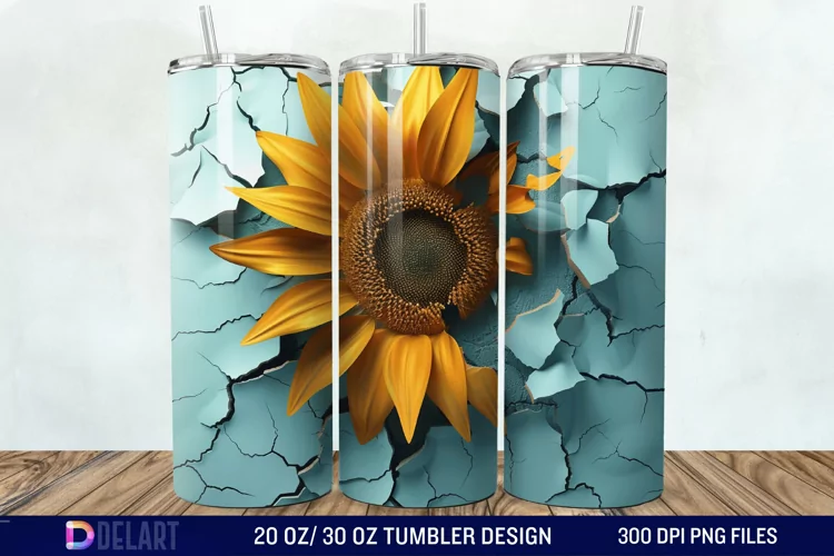 3D Sunflower Cracked Hole Tumbler Wrap