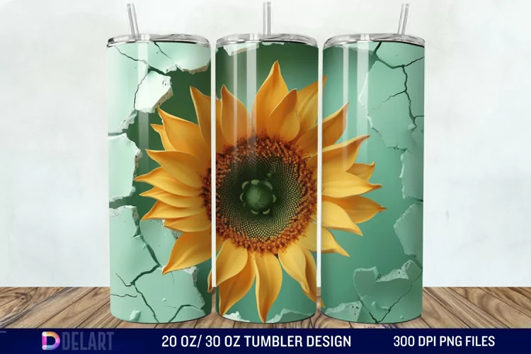 3D Sunflower Cracked Hole Tumbler Wrap