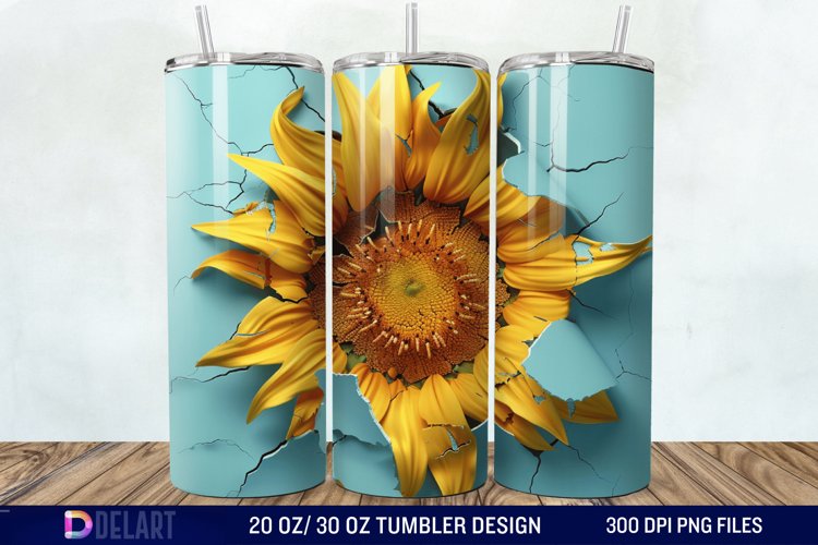 3D Sunflower Cracked Hole Tumbler Wrap example image 1