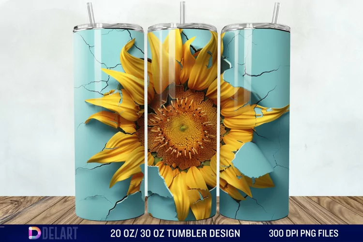3D Sunflower Cracked Hole Tumbler Wrap