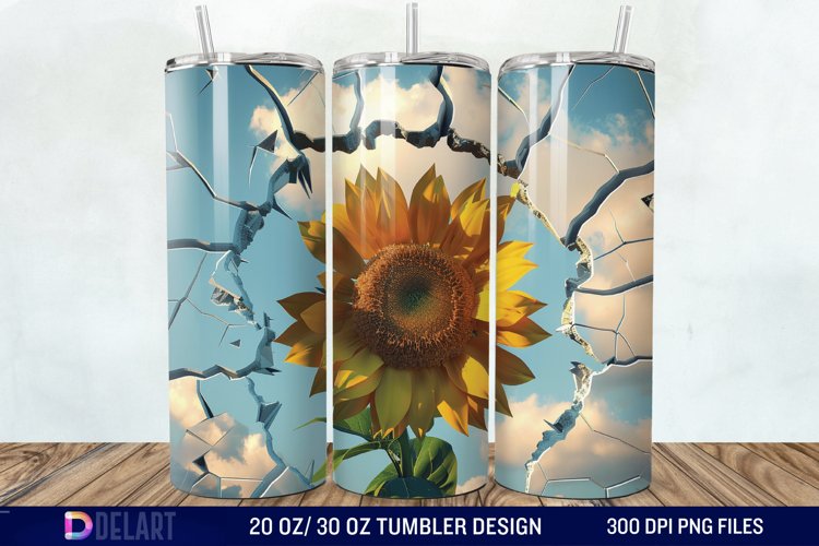 3D Sunflower Cracked Hole Tumbler Wrap example image 1