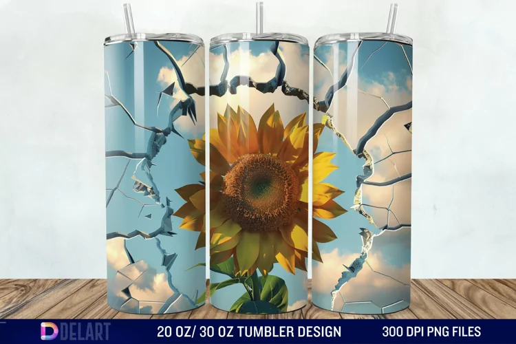 3D Sunflower Cracked Hole Tumbler Wrap
