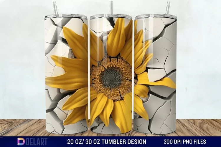 3D Sunflower Cracked Hole Tumbler Wrap
