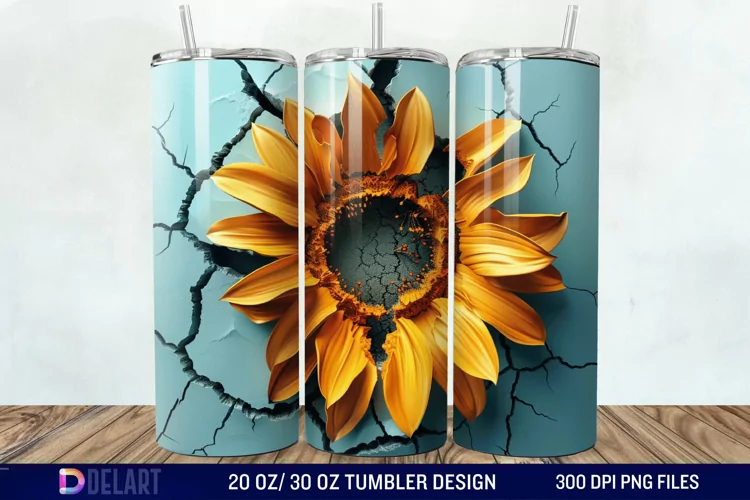 3D Sunflower Cracked Hole Tumbler Wrap