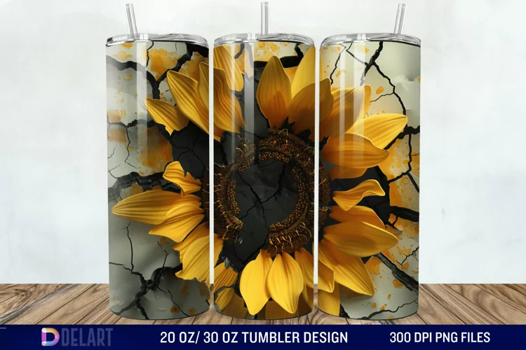 3D Sunflower Cracked Hole Tumbler Wrap