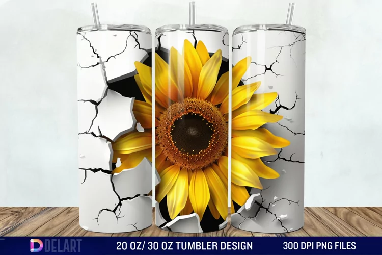 3D Sunflower Cracked Hole Tumbler Wrap