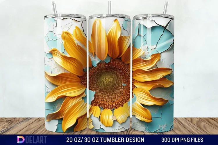 3D Sunflower Cracked Hole Tumbler Wrap