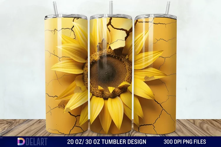 3D Sunflower Cracked Hole Tumbler Wrap
