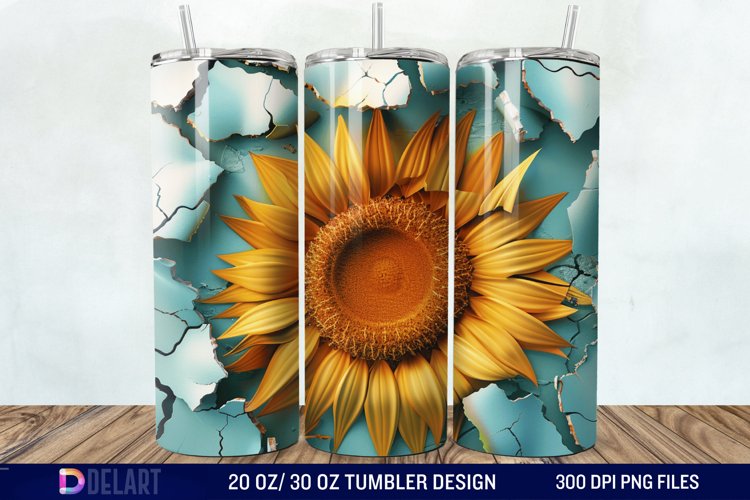 3D Sunflower Cracked Hole Tumbler Wrap example image 1