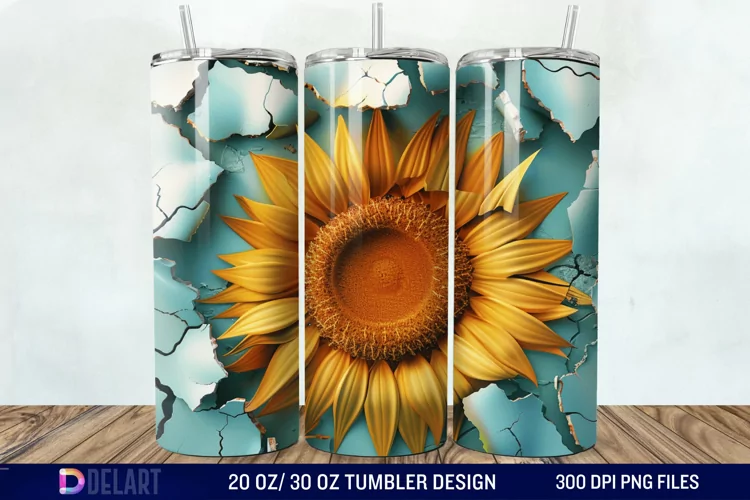 3D Sunflower Cracked Hole Tumbler Wrap