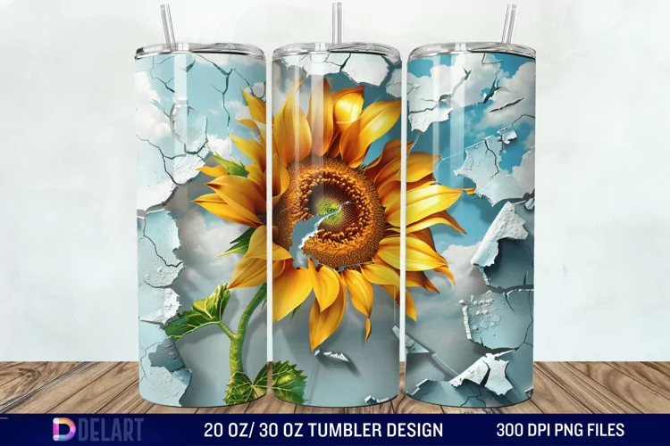 3D Sunflower Cracked Hole Tumbler Wrap