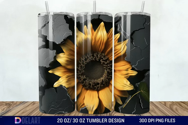 3D Sunflower Cracked Hole Tumbler Wrap