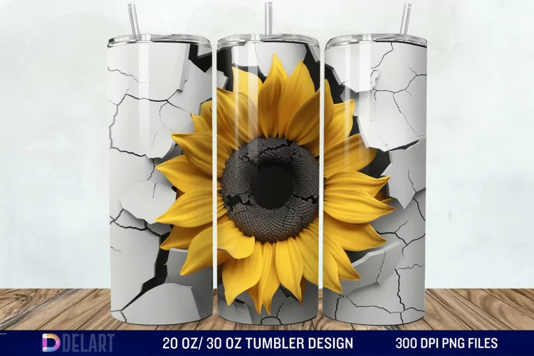 3D Sunflower Cracked Hole Tumbler Wrap