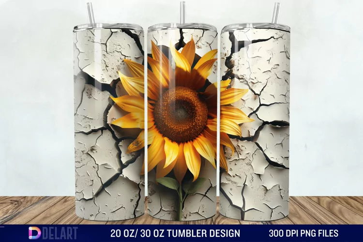 3D Sunflower Cracked Hole Tumbler Wrap