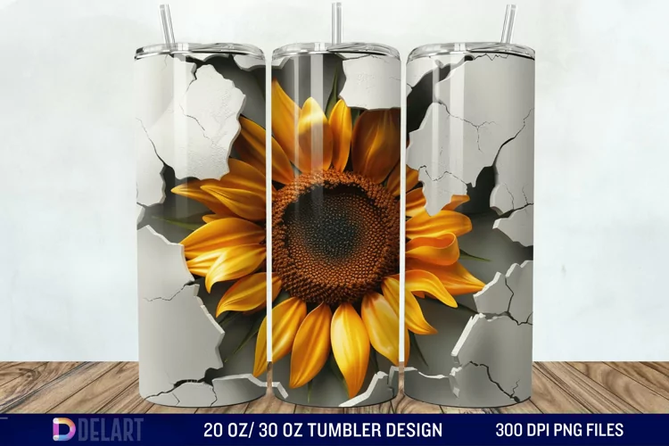 3D Sunflower Cracked Hole Tumbler Wrap