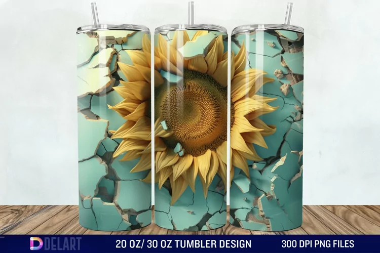 3D Sunflower Cracked Hole Tumbler Wrap
