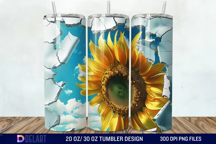 3D Sunflower Cracked Hole Tumbler Wrap