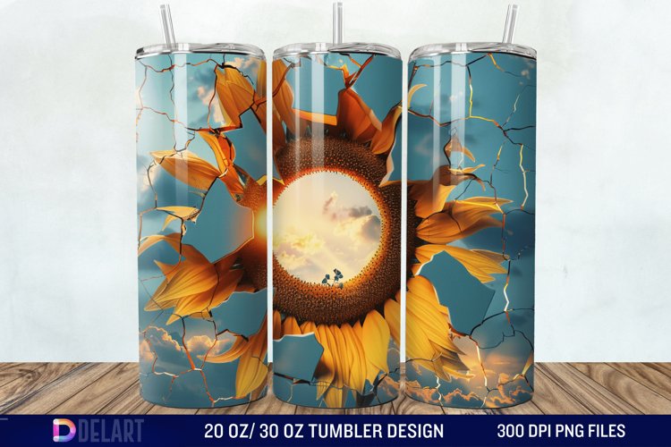 3D Sunflower Cracked Hole Tumbler Wrap example image 1