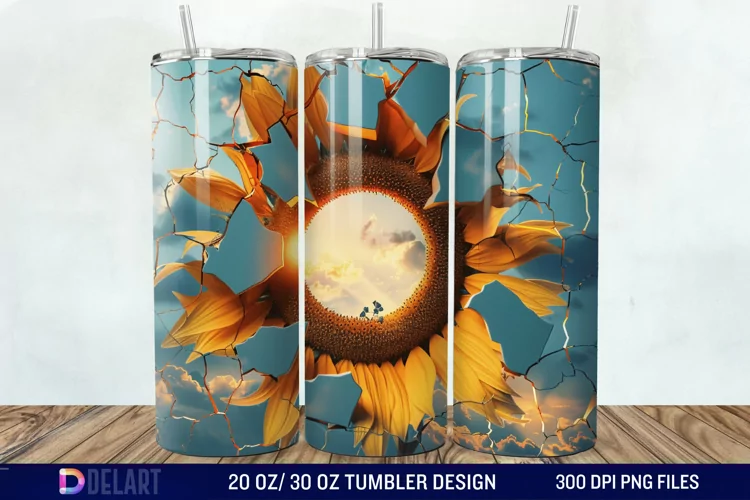 3D Sunflower Cracked Hole Tumbler Wrap