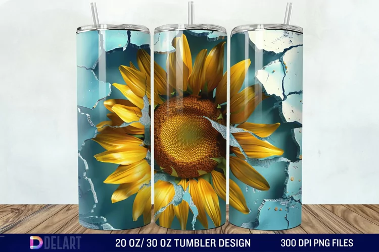 3D Sunflower Cracked Hole Tumbler Wrap
