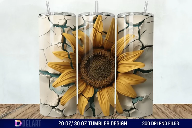3D Sunflower Cracked Hole Tumbler Wrap