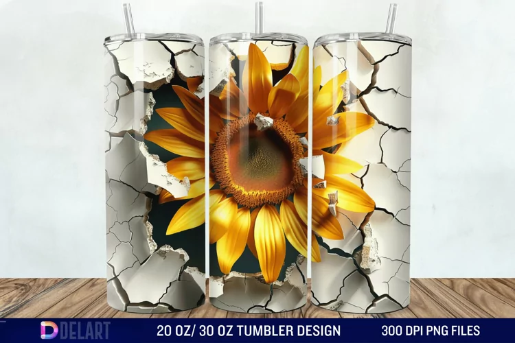 3D Sunflower Cracked Hole Tumbler Wrap