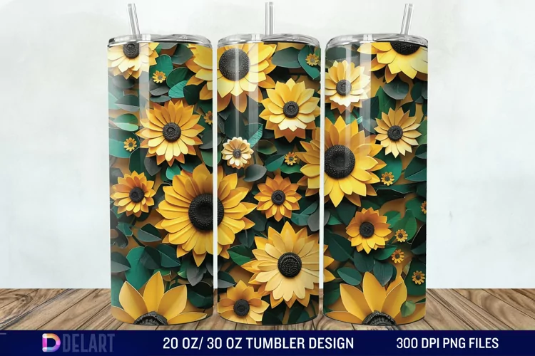 3D Sunflower Flower Tumbler Wrap
